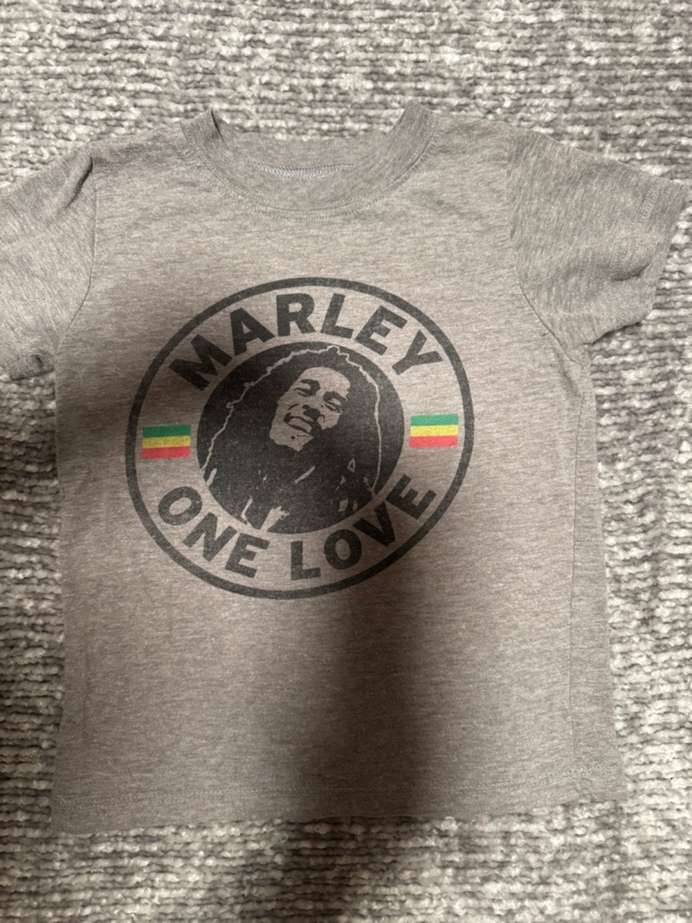 Zion Rootswear Grey 'Marley One Love' Kids Graphic Tee with Rasta Stripes